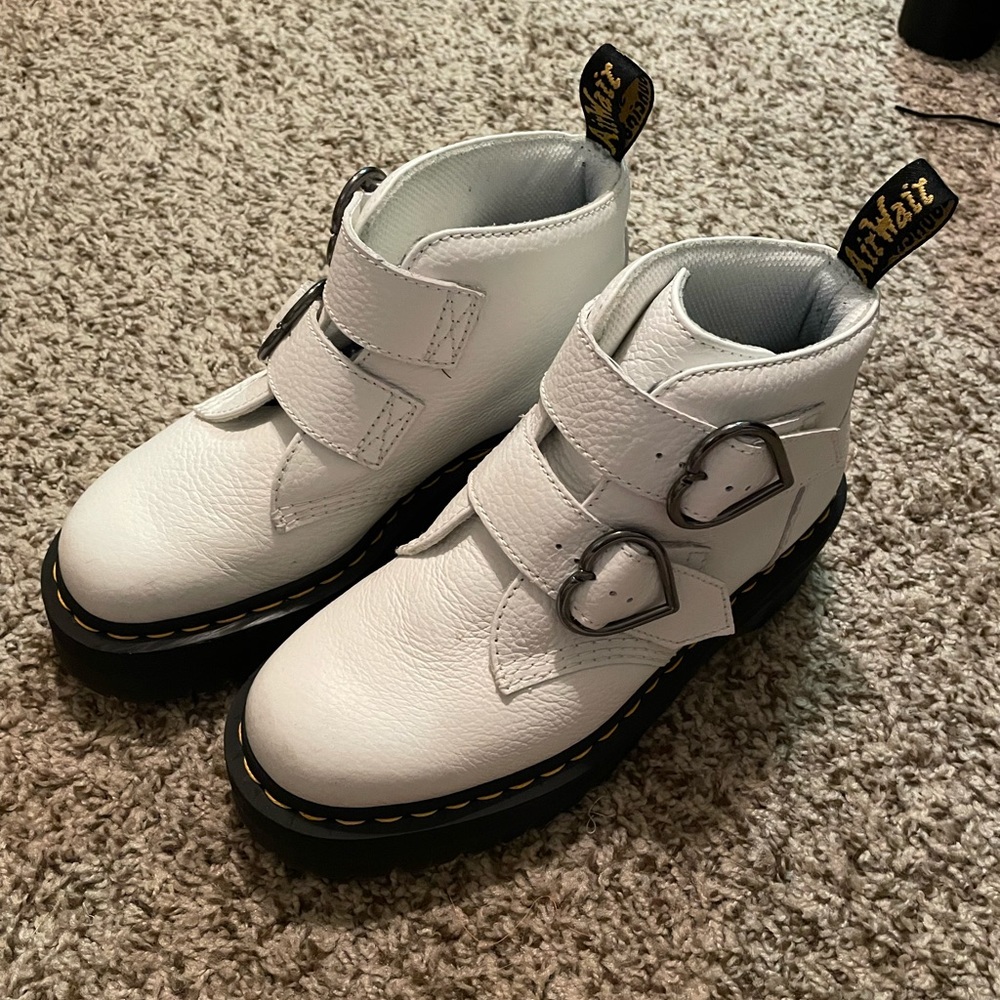 Dr Martens White Heart Buckle Platforms